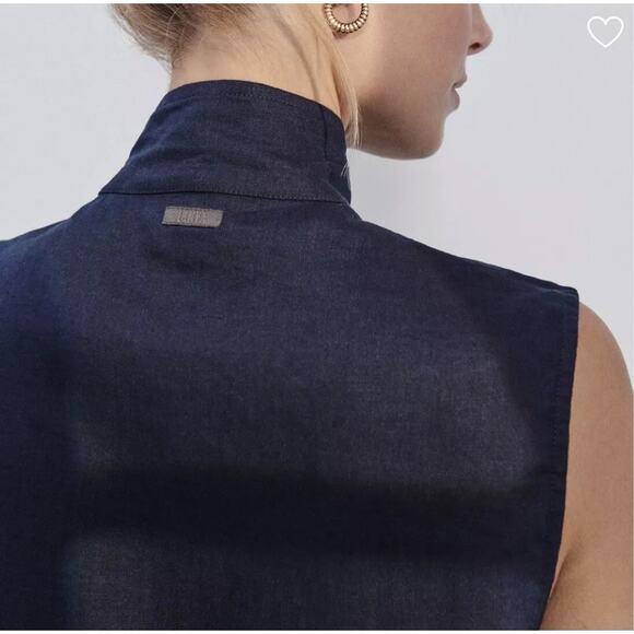 LUNYA NWT $138 Woven Linen Sleeveless Shirt - Navy Blue - Picture 4 of 15